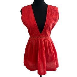 Chaudry KC Orange Sleeveless Babydoll Top Size M Tie Back Boho Chic Y2K